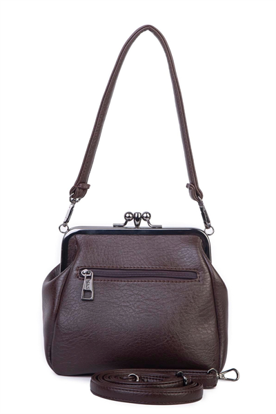 Nas Bag Mini Vintage Women’s Purse-Frame Clasp Shoulder & Crossbody Bag - Brown, Victoria (20 × 17 cm)