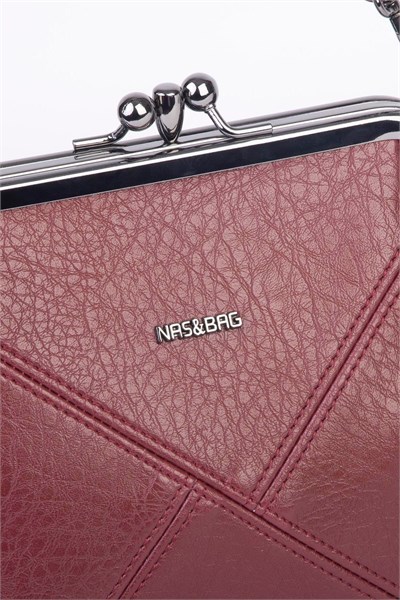 Nas Bag Mini Vintage Women’s Purse-Frame Clasp Shoulder & Crossbody Bag - Burgundy, Victoria (20 × 17 cm)