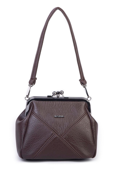 Nas Bag Mini Vintage Burslu Klipsli Kadın Omuz ve Çapraz Çanta Kahve Victoria ( 20x17 cm)