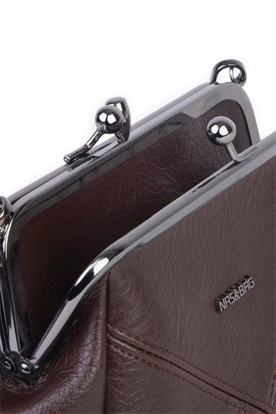 Nas Bag Mini Vintage Women’s Purse-Frame Clasp Shoulder & Crossbody Bag - Brown, Victoria (20 × 17 cm)