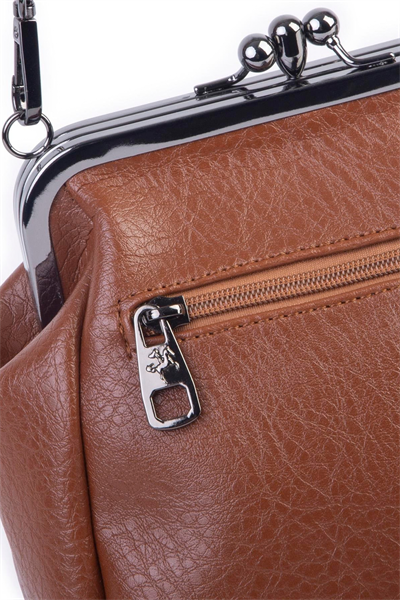 Nas Bag Mini Vintage Women’s Purse-Frame Clasp Shoulder & Crossbody Bag - Tan, Victoria (20 × 17 cm)