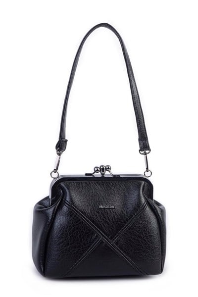 Nas Bag Mini Vintage Burslu Klipsli Kadın Omuz ve Çapraz Çanta Siyah Victoria