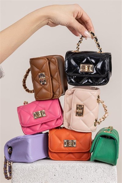 Nas Bag Original Mini Hand and Wallet Bag Quilted with Chain Detail - Fuchsia