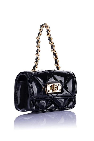 Nas Bag Original Mini Hand and Wallet Bag Quilted with Chain Detail - Black Patent