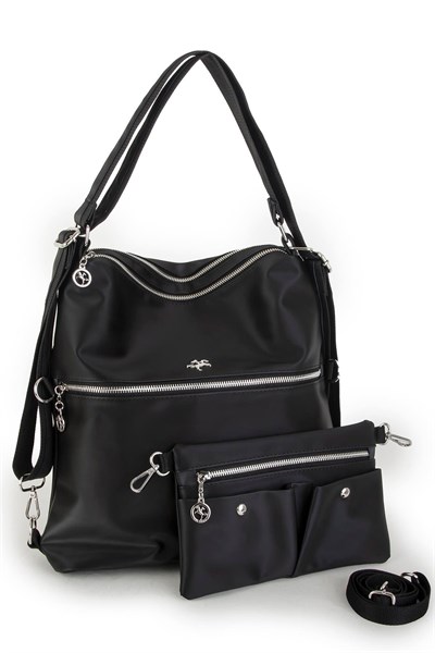 Nas Bag Convertible Backpack and Shoulder Bag - Black Satin