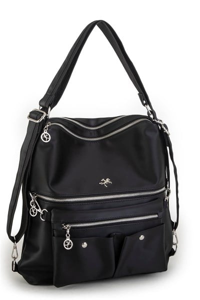 Nas Bag Convertible Backpack and Shoulder Bag - Black Satin