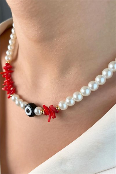Nazar Bead Crushed Natural Stone Pearl Necklace - White
