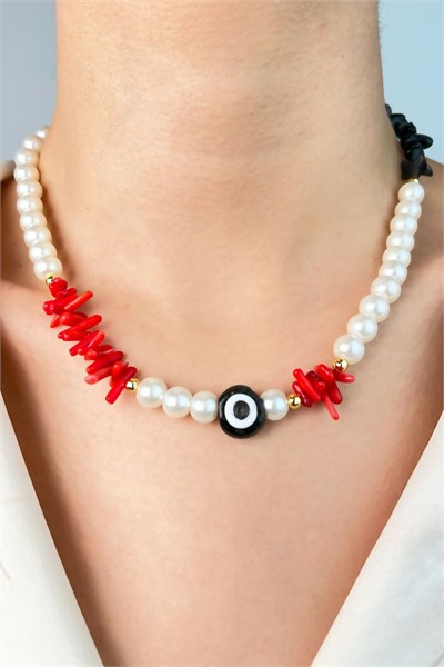 Nazar Bead Crushed Natural Stone Pearl Necklace - White
