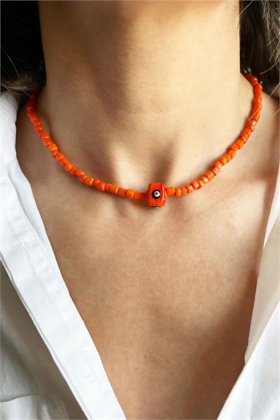Orange Evil Eye Bead Necklace