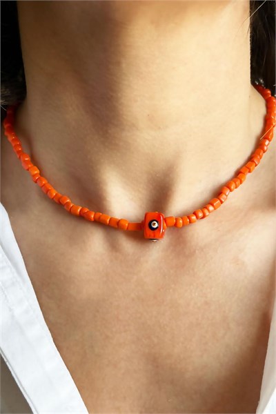 Orange Evil Eye Bead Necklace