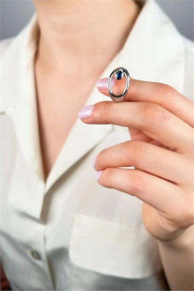 Oval Stone Ring - Silver-Tone
