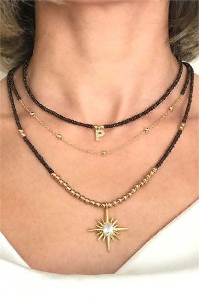P Letter Triple Set Bead Necklace