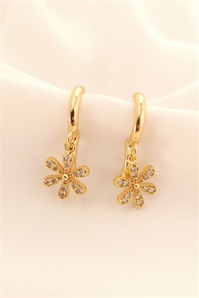 Daisy Figure Zircon Stone Gold Earrings