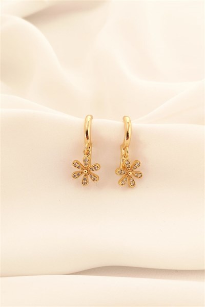 Daisy Figure Zircon Stone Gold Earrings
