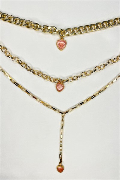Pink Heart Detail Multi Gold Color Necklace
