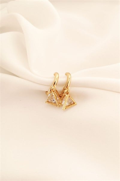 Pyramid Figure Zircon Stone Gold Earrings