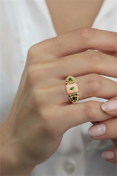Powder Pink Enamel Gold-Tone Ring | Adjustable, Stylish & Hypoallergenic