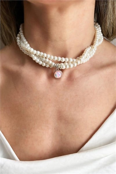 Pink Stone Spiral Design Pearl Necklace