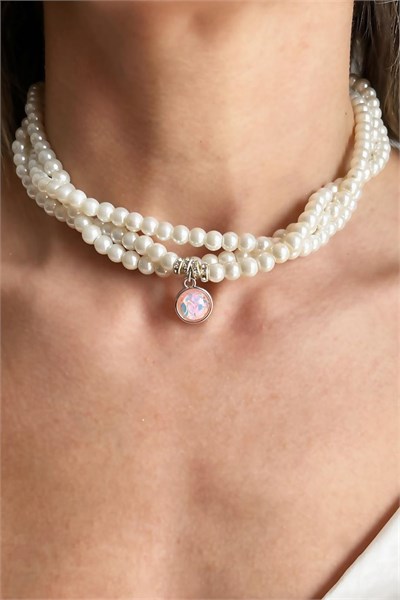 Pink Stone Spiral Design Pearl Necklace