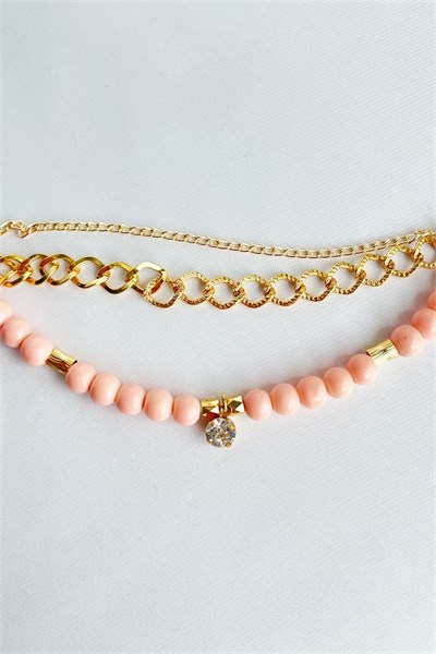 Pink Stone Triple Gold Bracelet