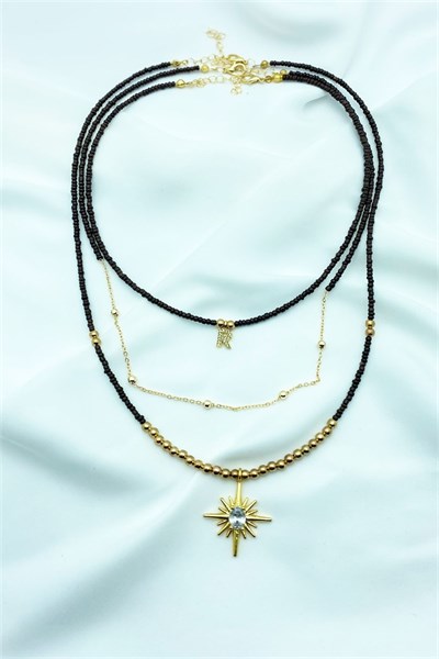 R Letter Triple Set Bead Necklace