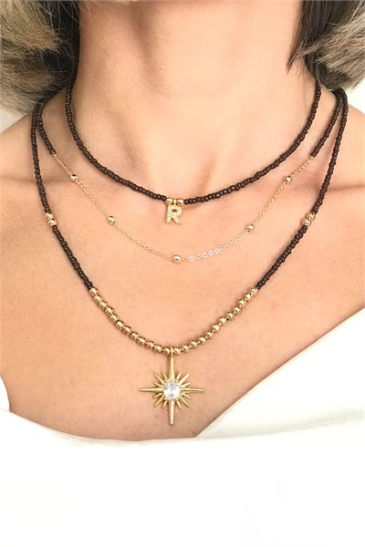 R Letter Triple Set Bead Necklace