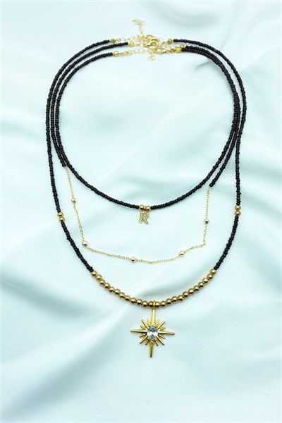 R Letter Triple Set Bead Necklace