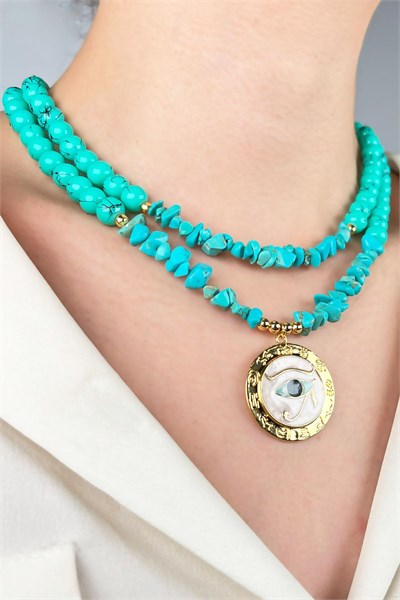 Ra’s Eye Natural Crushed Stone Glass Bead Necklace - Turquoise