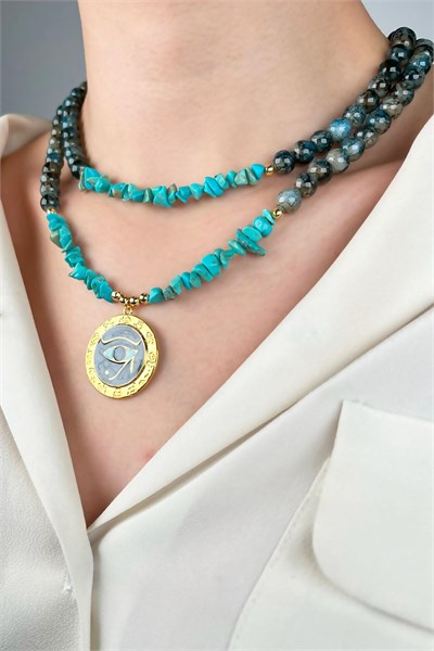 Ra’s Eye Natural Crushed Stone Glass Bead Necklace - Smoke