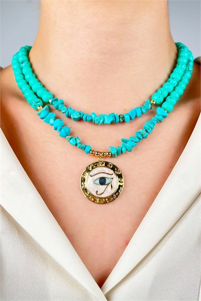 Ra’s Eye Natural Crushed Stone Glass Bead Necklace - Turquoise
