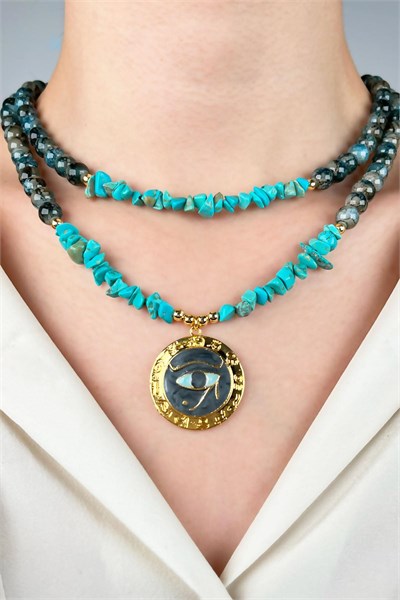 Ra’s Eye Natural Crushed Stone Glass Bead Necklace - Smoke