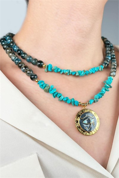 Ra’s Eye Natural Crushed Stone Glass Bead Necklace - Smoke