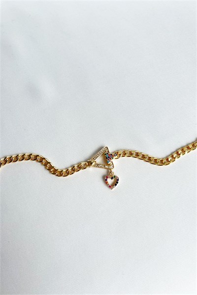 Colorful Heart Tip Zircon Stone Triangle Gold Bracelet