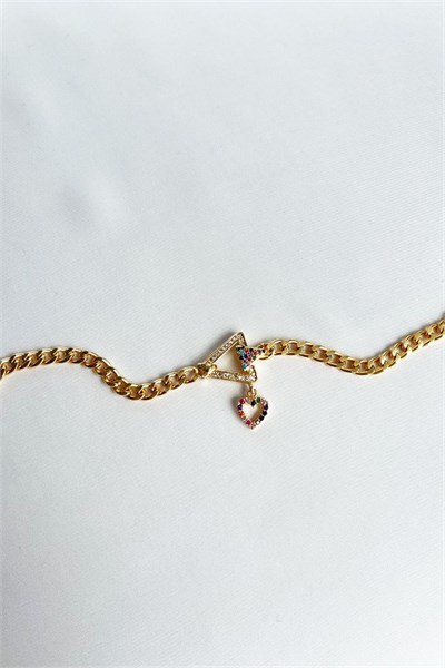 Colorful Heart Tip Zircon Stone Triangle Gold Bracelet