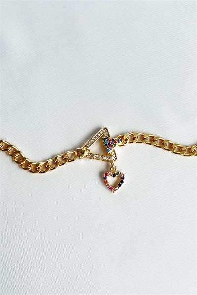 Colorful Heart Tip Zircon Stone Triangle Gold Bracelet