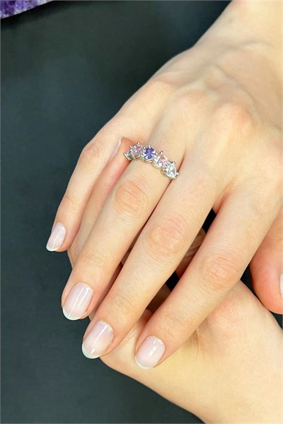 Colorful Heart Silver Color Ring