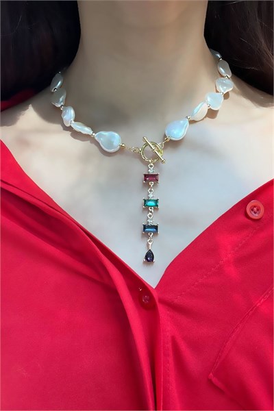 Colorful Crystal Tip Special Design Pearl Necklace