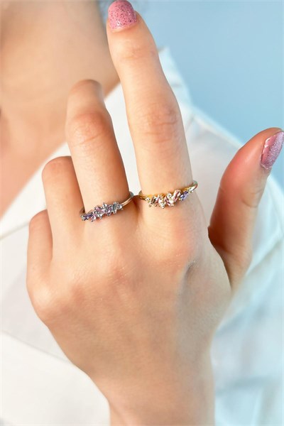 Colorful Stone Ring - Gold
