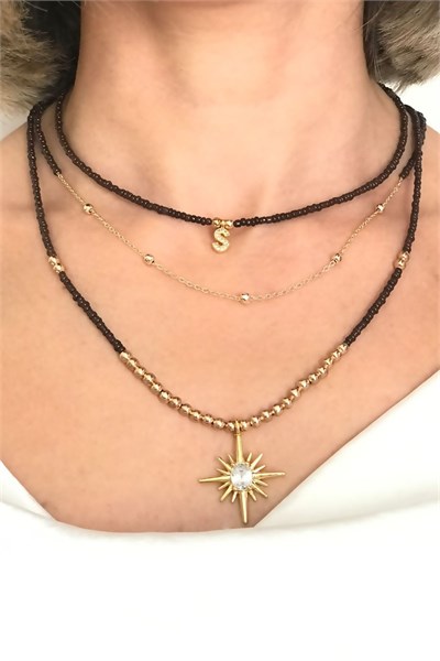 S Letter Triple Set Bead Necklace