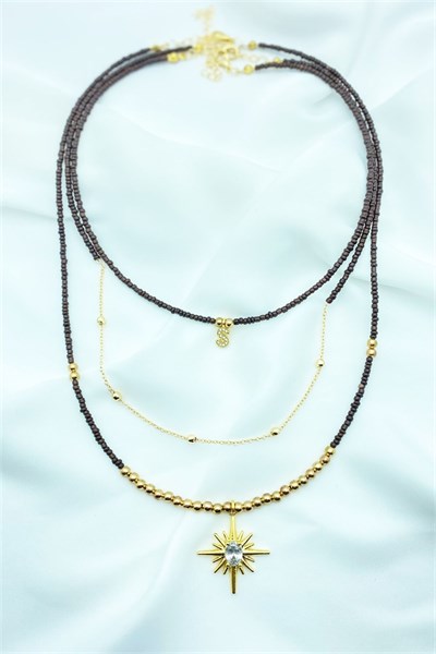 S Letter Triple Set Bead Necklace