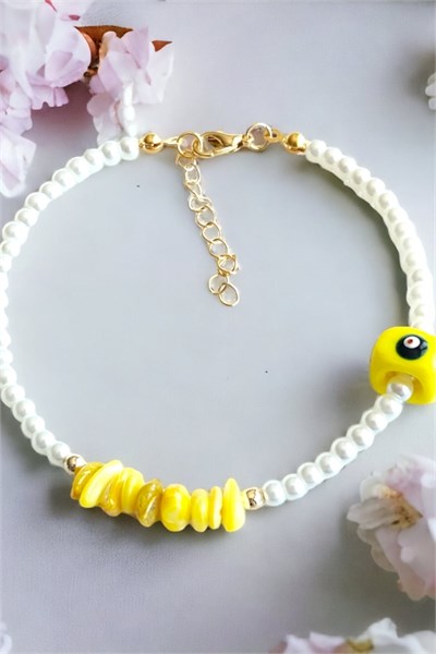 Yellow Nazar Bead Crushed Natural Stone Anklet