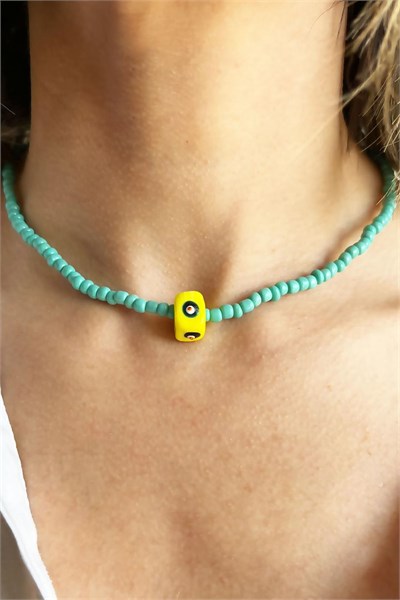 Yellow Nazar Bead Turquoise Necklace