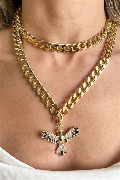 Black Anka Detail Double Chain Necklace