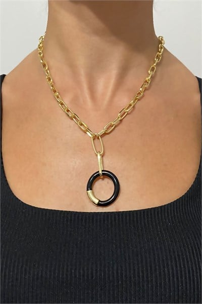 Black Hoop Tip Gold Chain Necklace