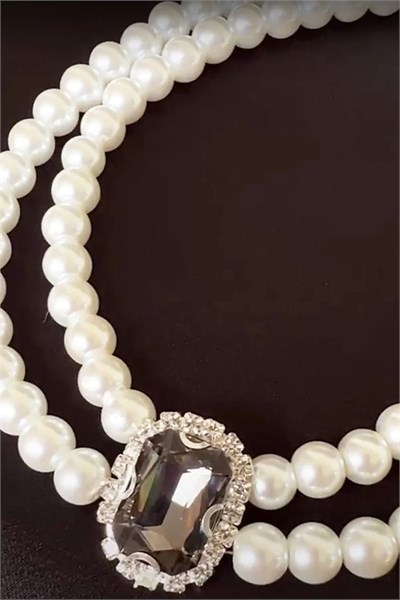 Black Crystal Tip Pearl Choker Necklace