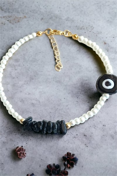 Black Nazar Bead Crushed Natural Stone Anklet