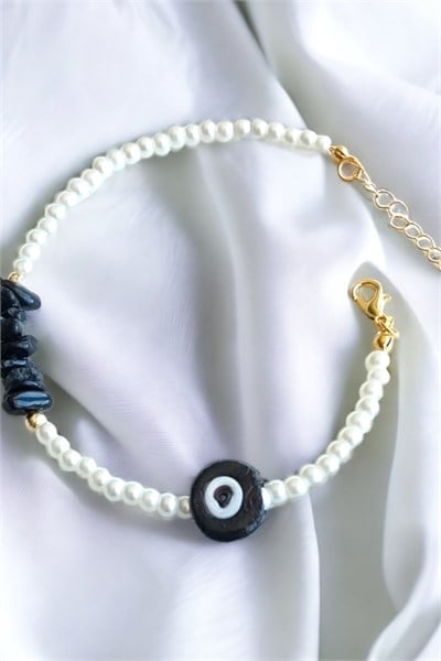 Black Nazar Bead Crushed Natural Stone Bracelet