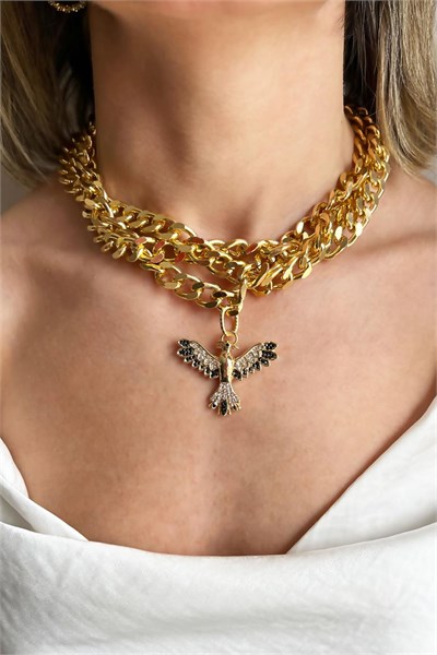 Black Color Anka Detail Spiral Design Chain Necklace