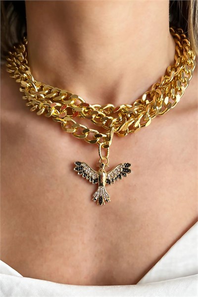 Black Color Anka Detail Spiral Design Chain Necklace