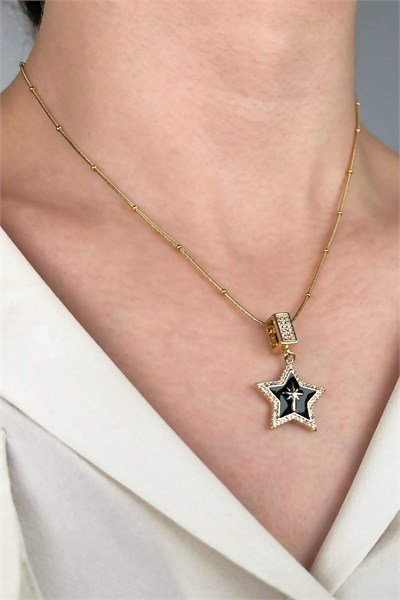 Black Star Tip Stainless Steel Necklace - Gold